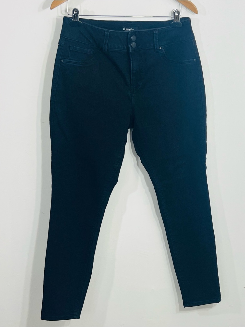 D.Jeans Black Double Button High Rise Skinny Stretchy Jeggings Size 14